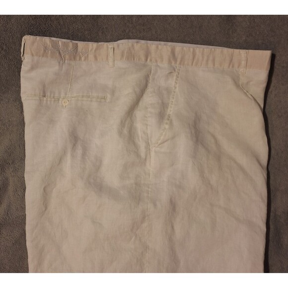 STEVE HARVEY 100% Linen Pants Mens 52/34 (50/30 Actual) White Pleated - Picture 2 of 14